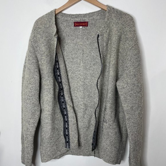Alchemy Mens Size M Wool Blend Knit Cardigan Sweater Tan/Gray Full Zip - Picture 5 of 16